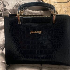 Dark Blue Crocodile Embossed Handbag